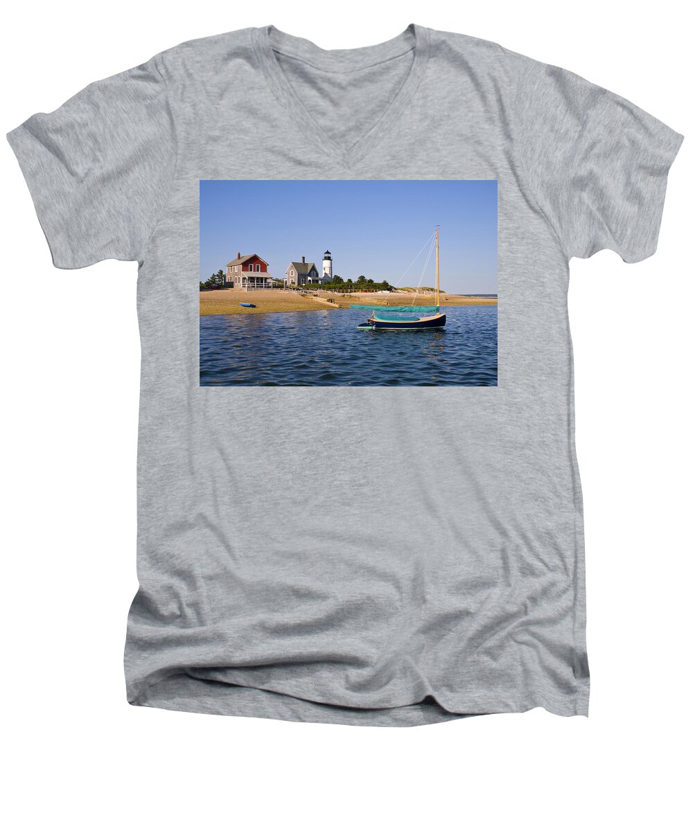 Sandy Neck Men's V-Neck T-Shirt featuring the photograph Sandy Neck Lighthouse #2 by Charles Harden