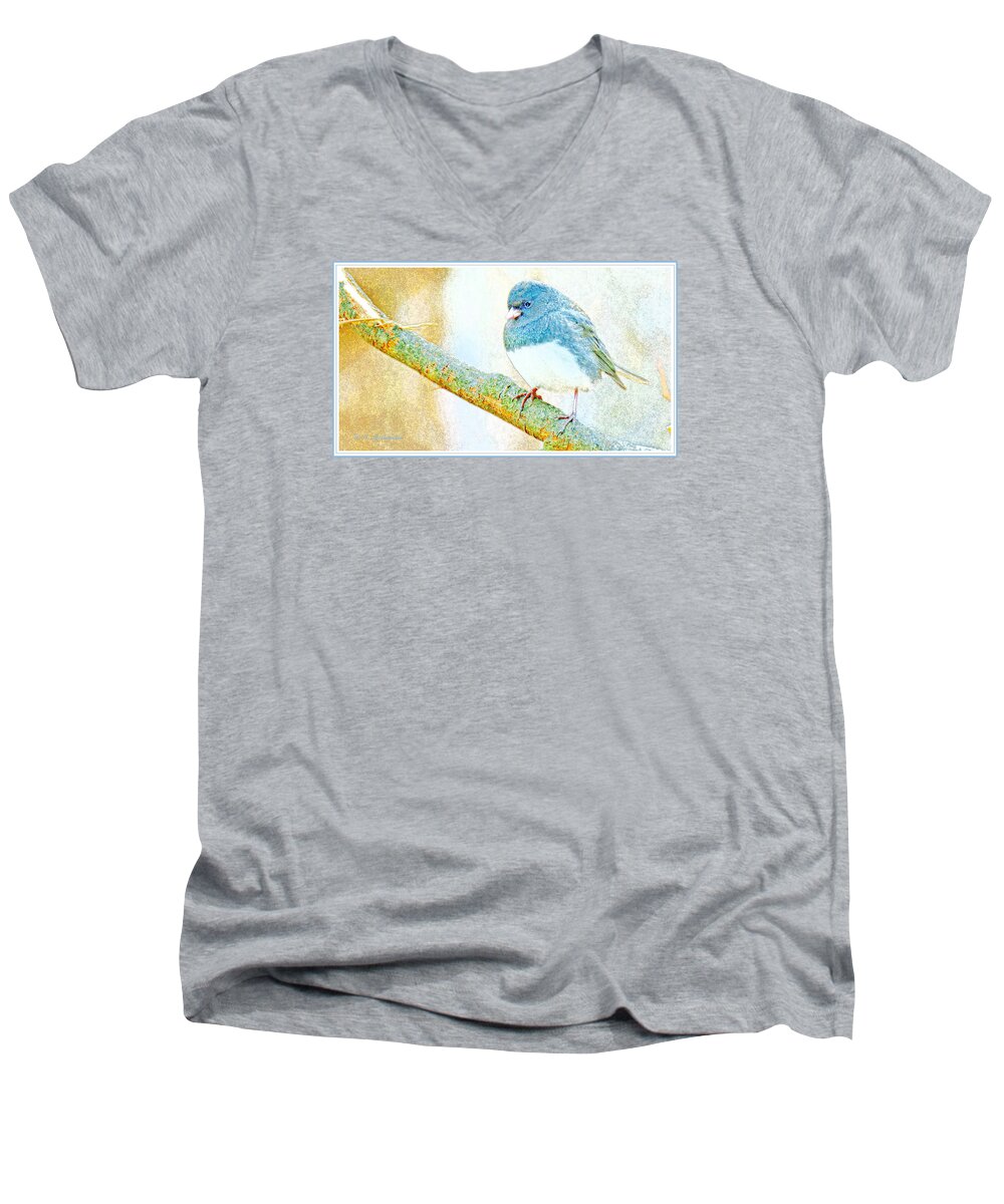 Animal Portrait Men's V-Neck T-Shirt featuring the digital art Slate Colored Junco Snowbird Male Animal Portrait #4 by A Macarthur Gurmankin