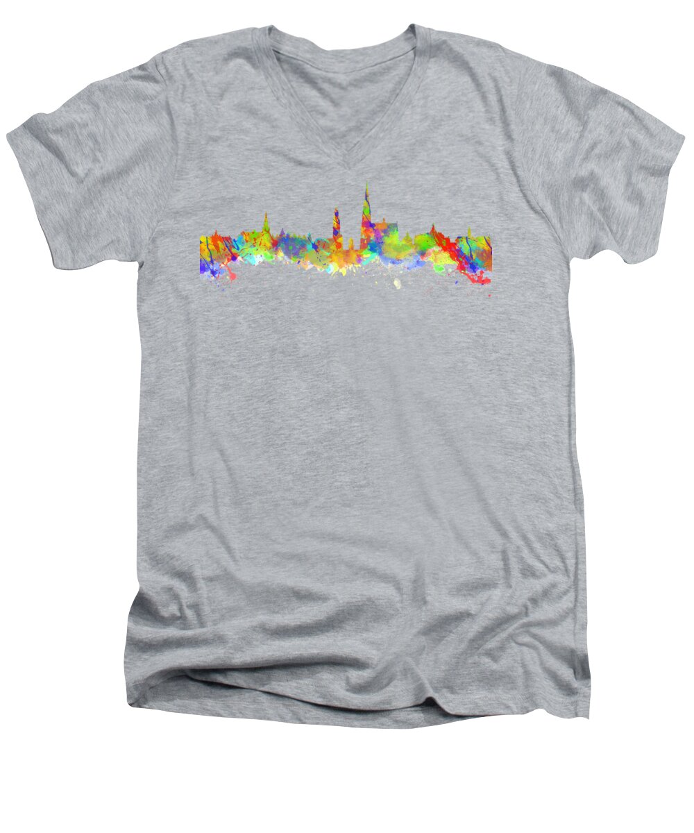 Antwerp Men's V-Neck T-Shirt featuring the photograph Watercolor art print of the skyline of Antwerp in Belgium #4 by Chris Smith