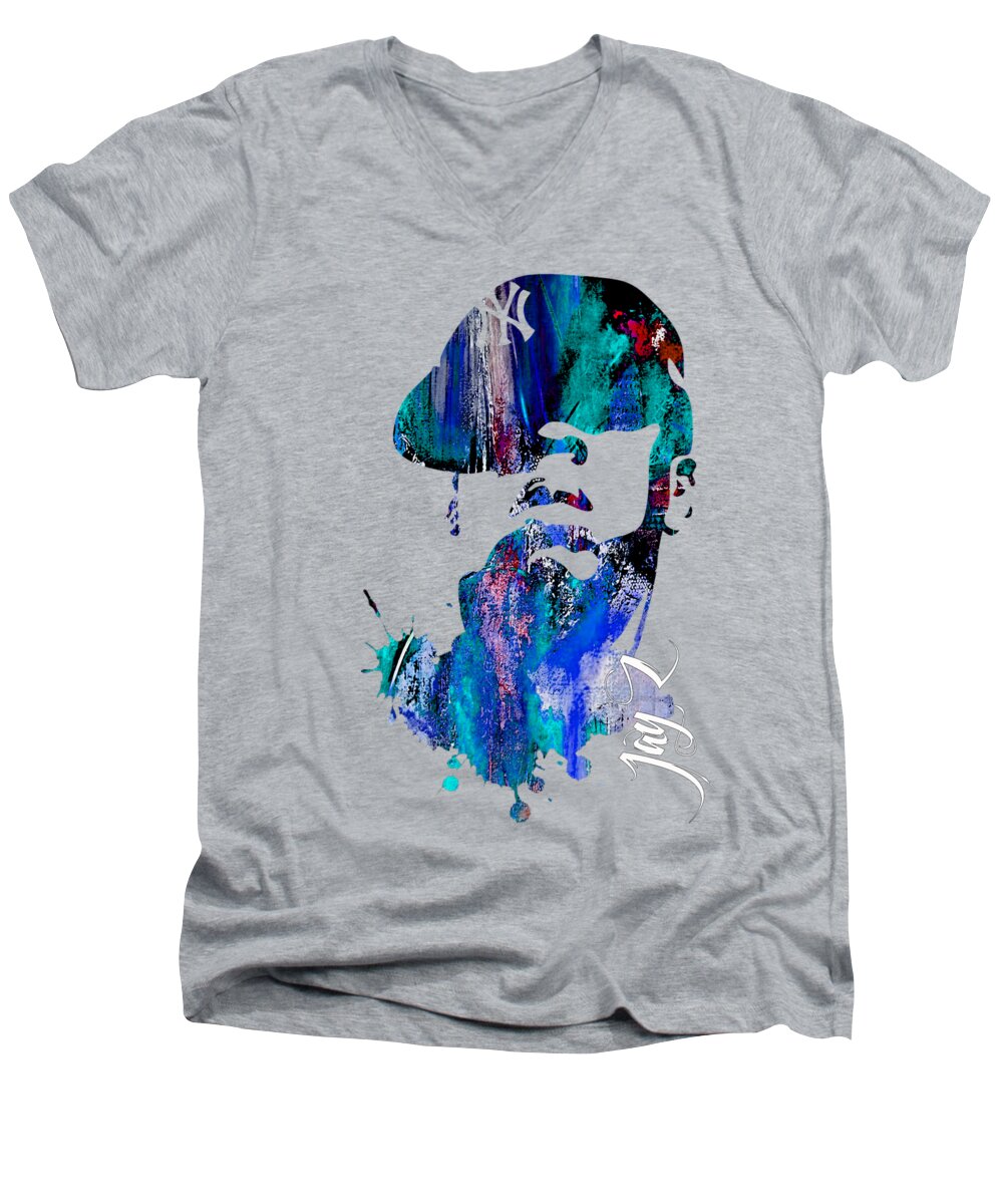 Jay Z Art Men's V-Neck T-Shirt featuring the mixed media Jay Z Collection #40 by Marvin Blaine