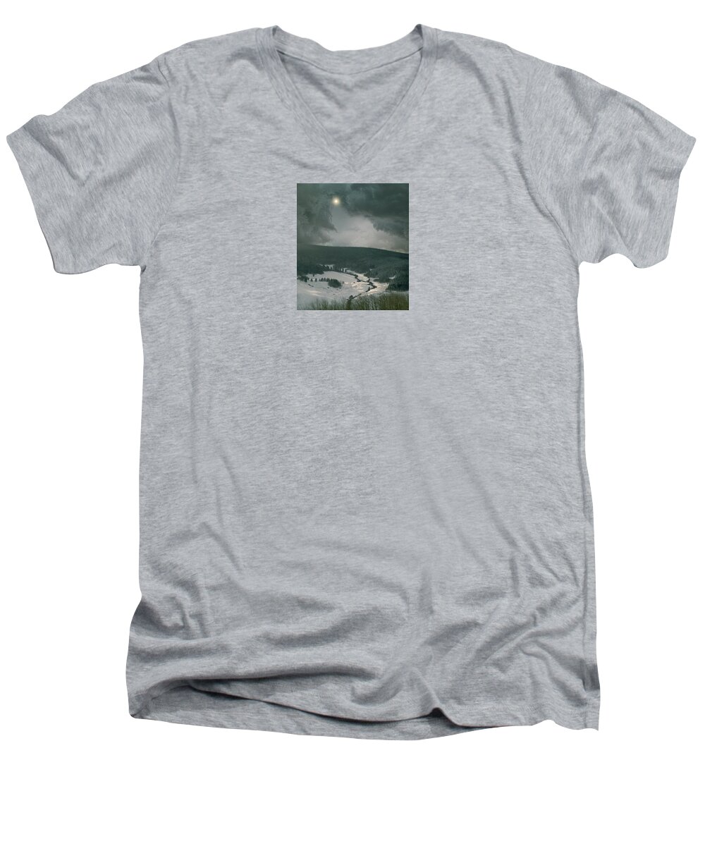 Snow Men's V-Neck T-Shirt featuring the photograph 4364 by Peter Holme III