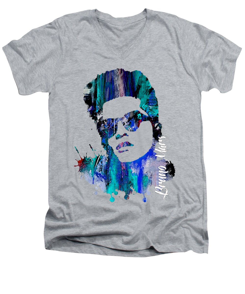 Bruno Mars Men's V-Neck T-Shirt featuring the mixed media Bruno Mars Collection #5 by Marvin Blaine