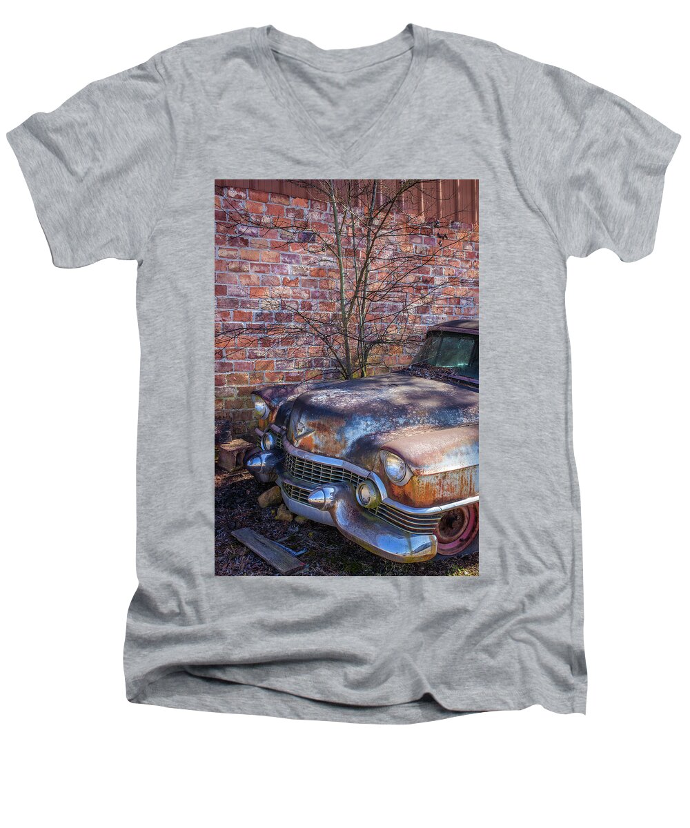Cadillac Men's V-Neck T-Shirt featuring the photograph 50s Cadillac by Matthew Pace