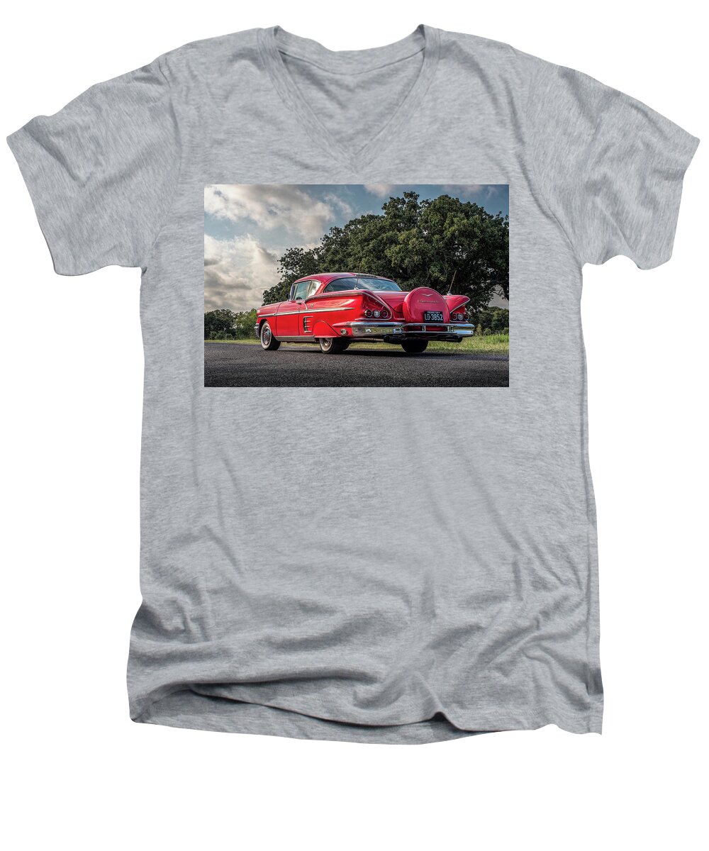Vintage Men's V-Neck T-Shirt featuring the digital art 58 Impala by Douglas Pittman