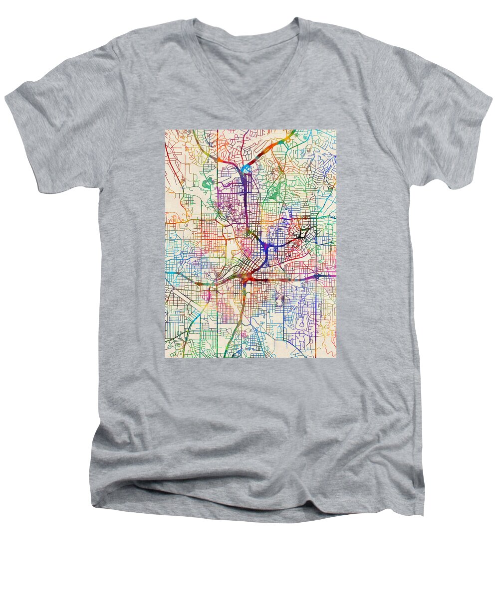 Street Map Men's V-Neck T-Shirt featuring the digital art Atlanta Georgia City Map #6 by Michael Tompsett