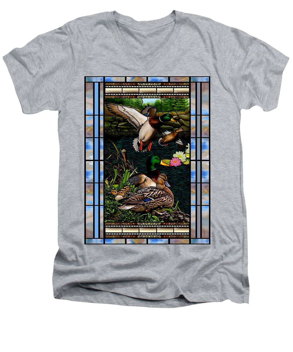 Stained Glass Men's V-Neck T-Shirt featuring the mixed media Stained Glass  #6 by Anthony Seeker