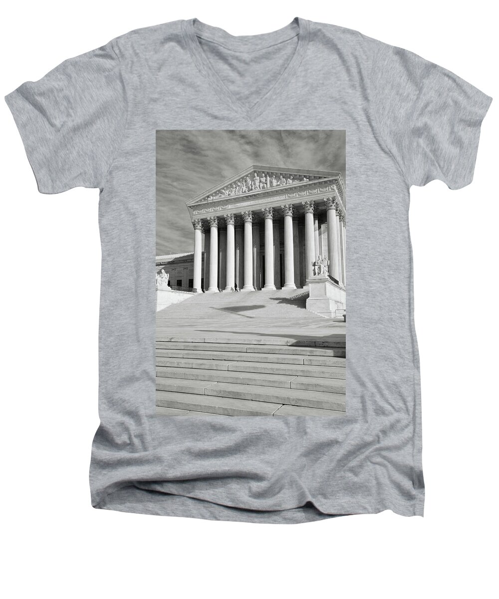 Statue Men's V-Neck T-Shirt featuring the photograph Supreme Court of the USA #6 by Brandon Bourdages