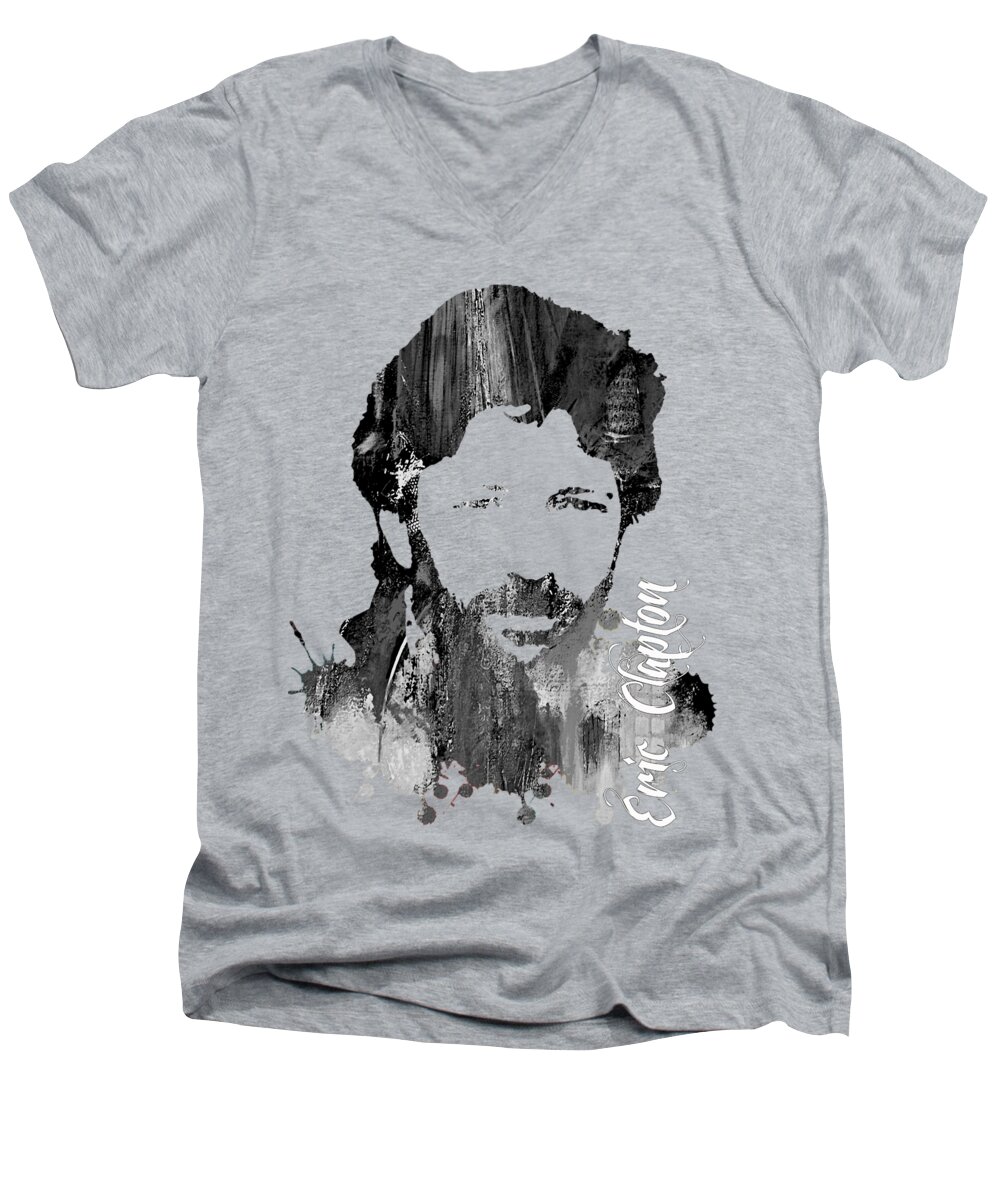Eric Clapton Men's V-Neck T-Shirt featuring the mixed media Eric Clapton Collection #62 by Marvin Blaine