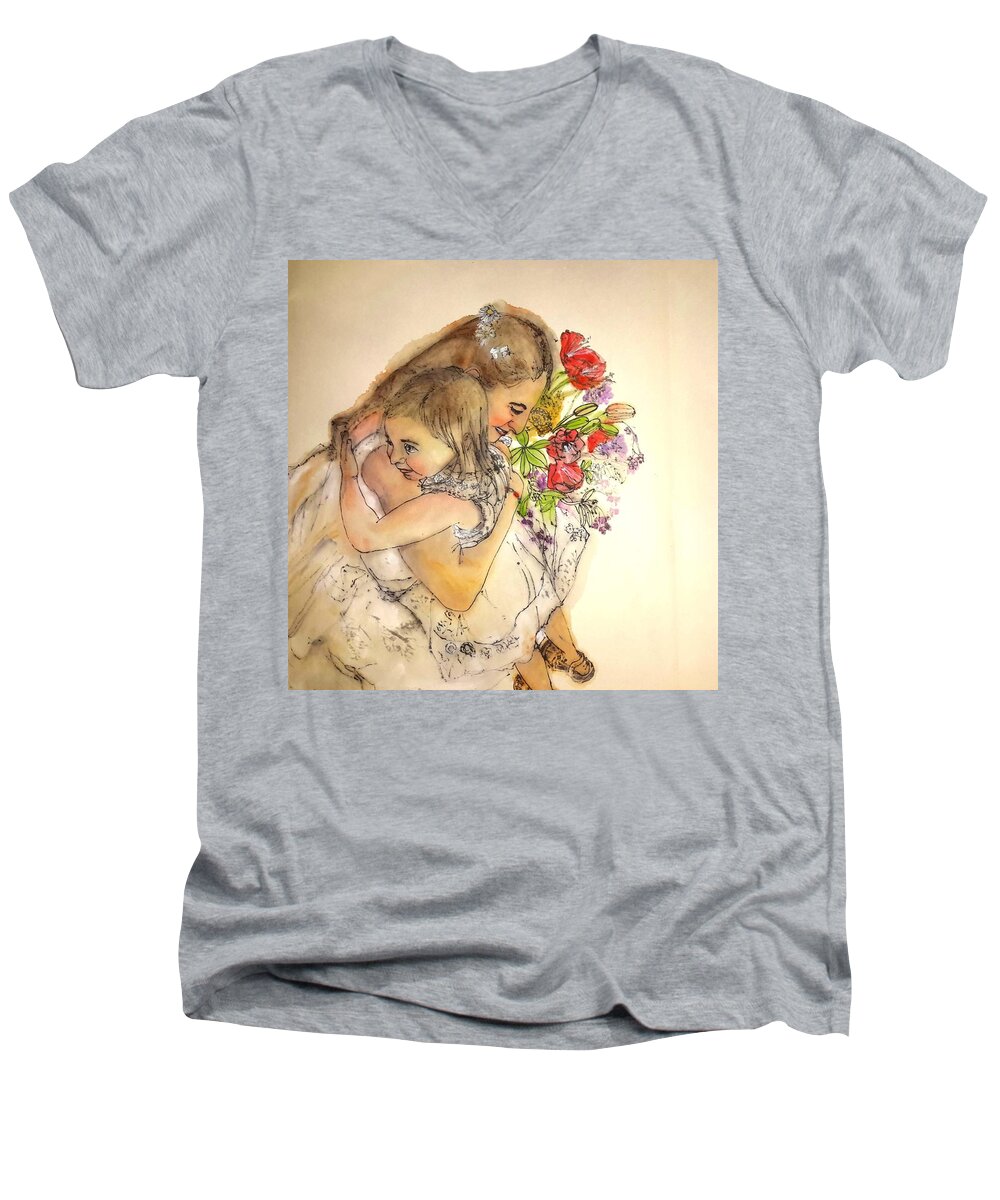 Wedding. Summer Men's V-Neck T-Shirt featuring the painting The Wedding Album #7 by Debbi Saccomanno Chan