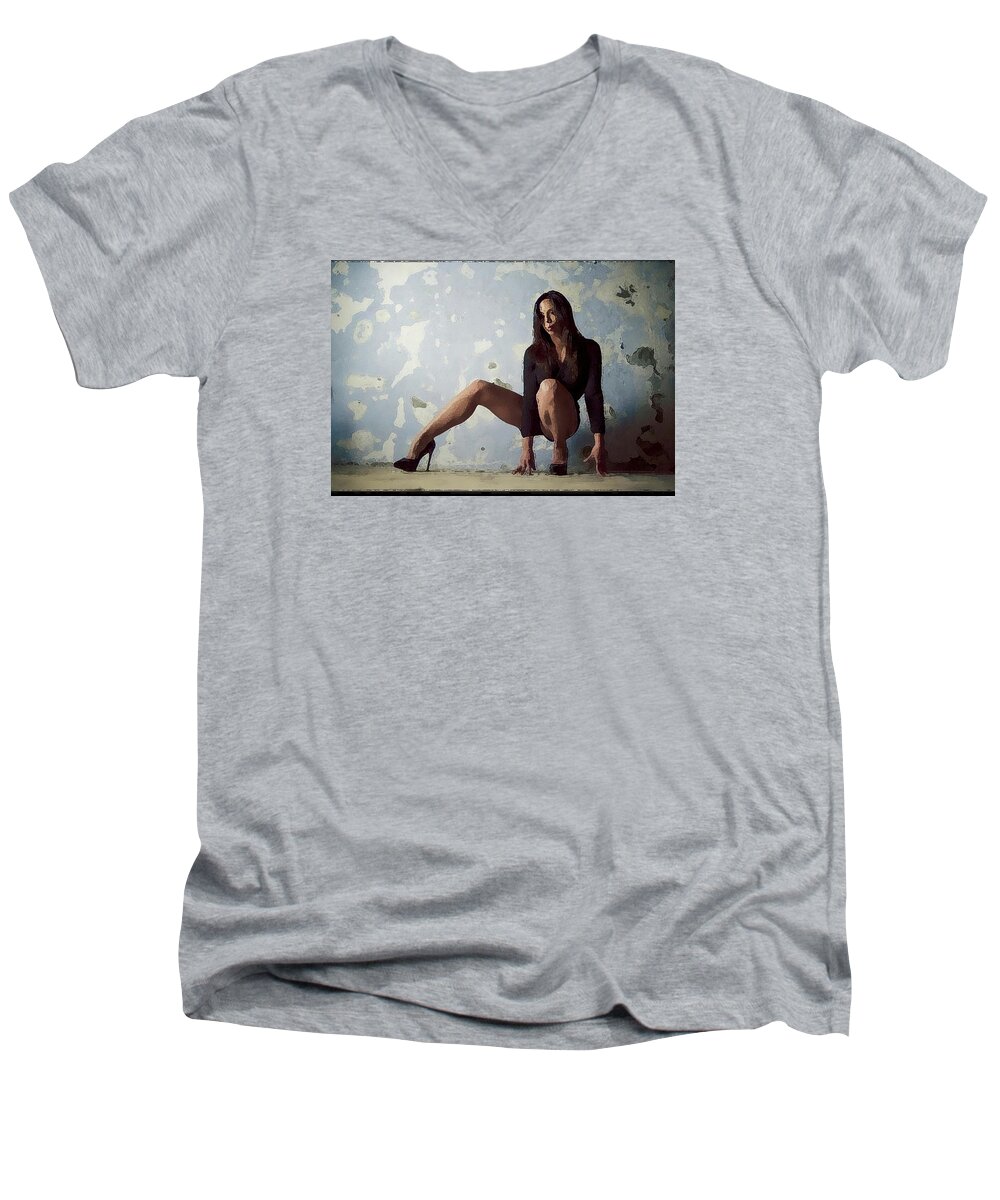 Nude Framed Prints Men's V-Neck T-Shirt featuring the painting Waiting For.. #7 by Shlomo Zangilevitch