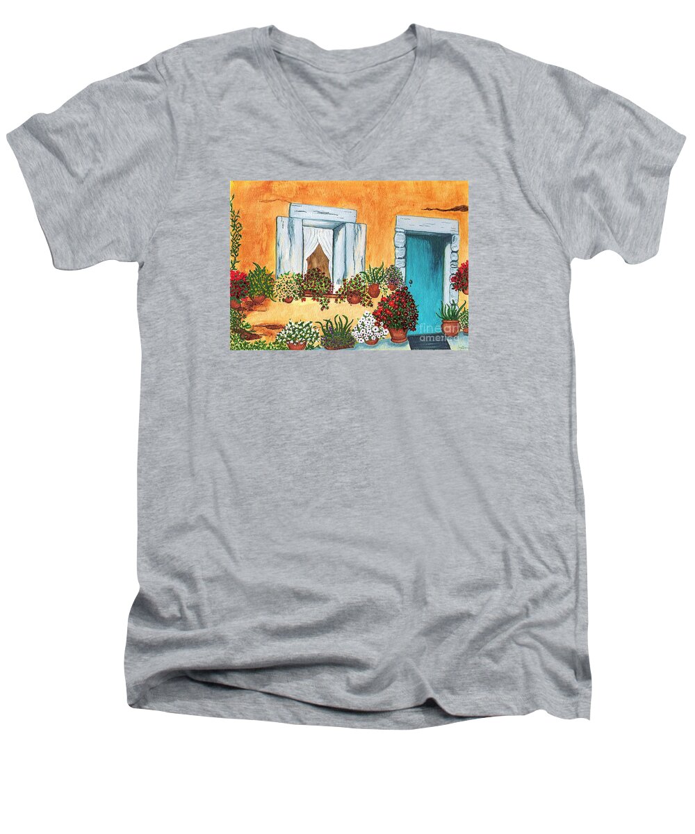 Watercolor Painting Men's V-Neck T-Shirt featuring the painting A Cottage in the Village by Patricia Griffin Brett