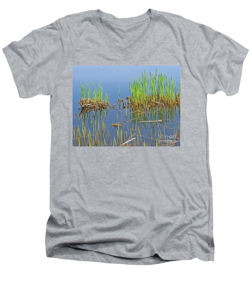 Spring Men's V-Neck T-Shirt featuring the photograph A Greening Marshland by Ann Horn