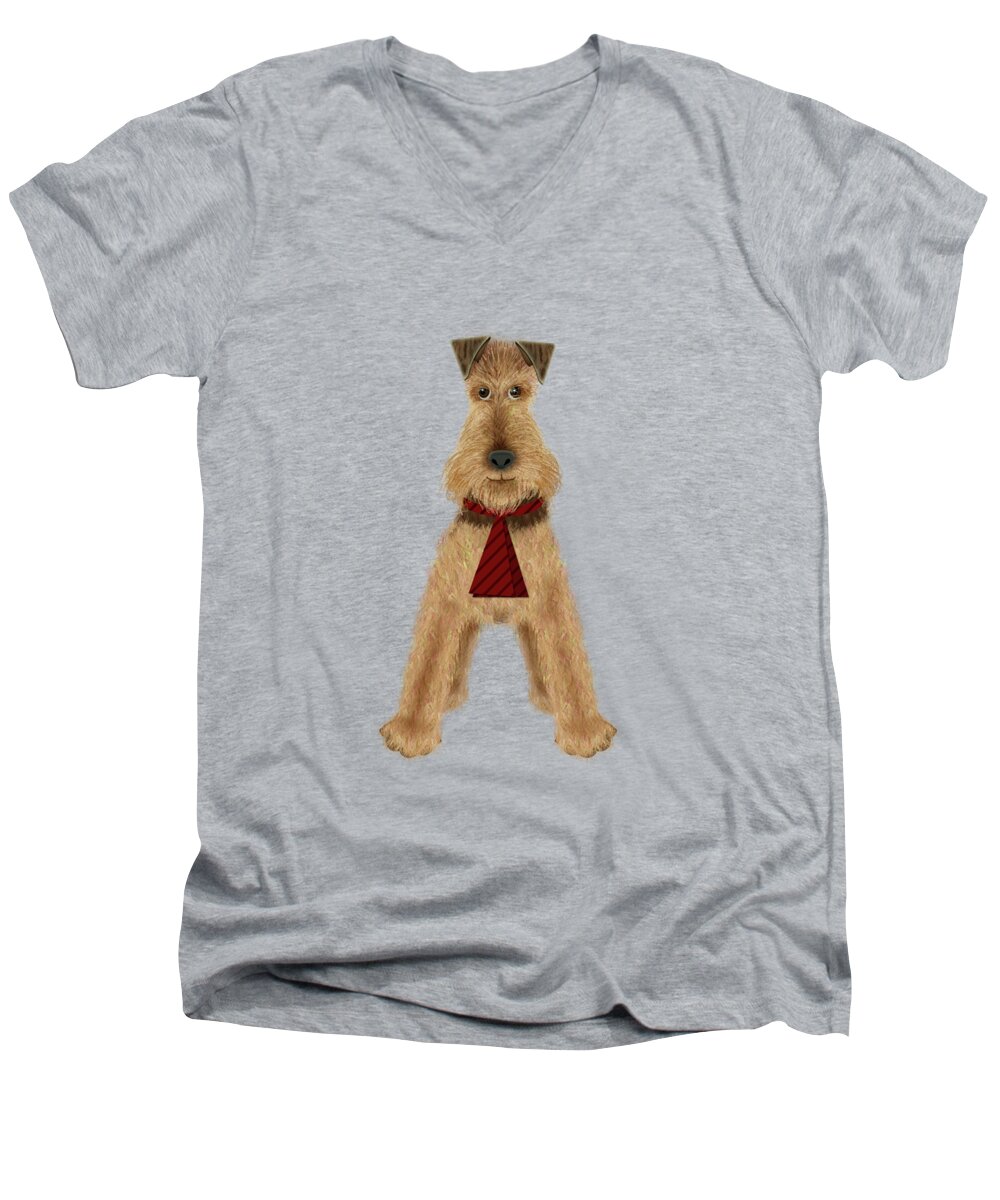Letter Men's V-Neck T-Shirt featuring the mixed media A is for Airedale by Valerie Drake Lesiak