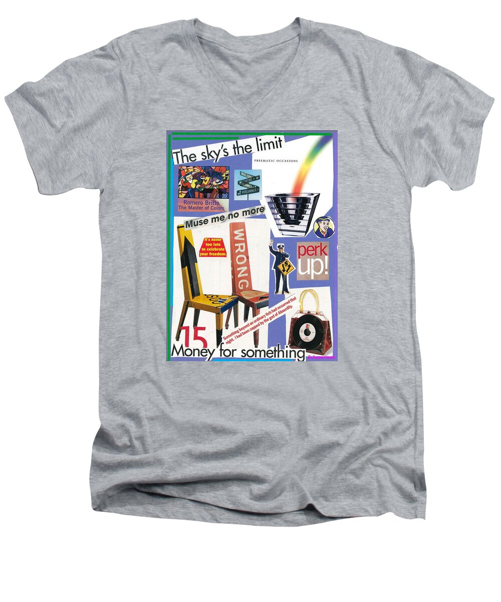 Collage Art Men's V-Neck T-Shirt featuring the mixed media a-Muse-ment by Susan Schanerman
