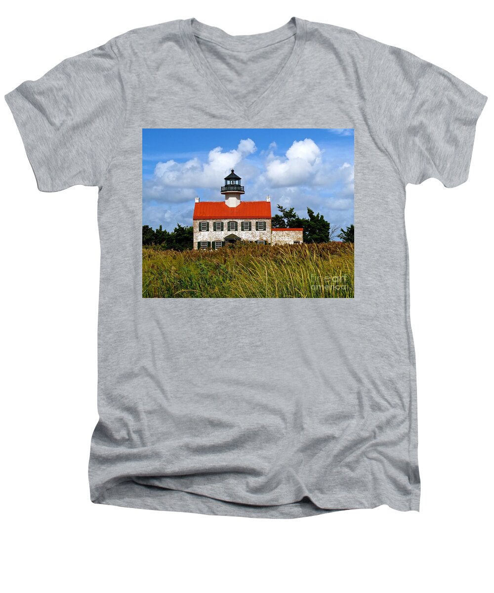 East Point Lighthouse Men's V-Neck T-Shirt featuring the photograph A New Day at East Point Light by Nancy Patterson