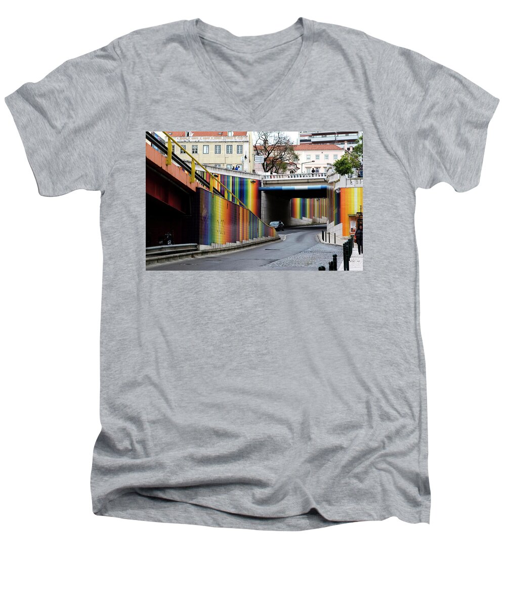  Men's V-Neck T-Shirt featuring the photograph A Throughway of Many Colors by Lorraine Devon Wilke