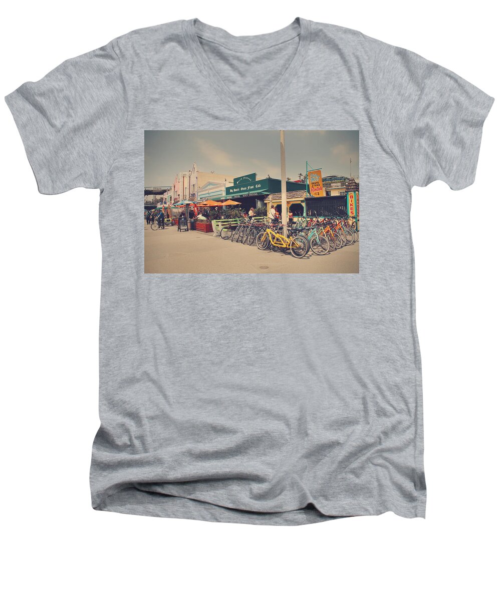 Santa Monica Men's V-Neck T-Shirt featuring the photograph A Perfect Day for a Ride by Laurie Search