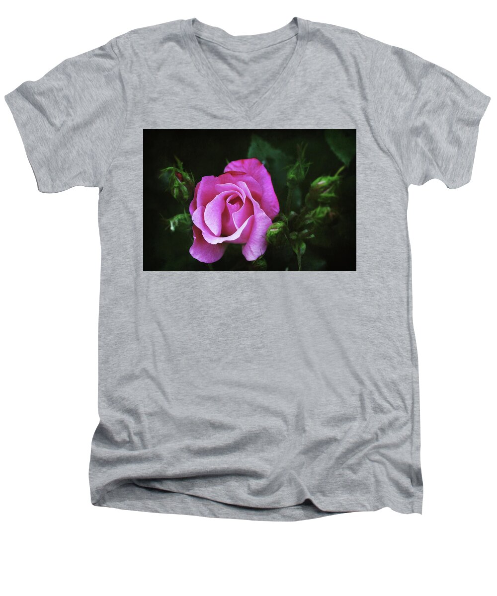 Flowers Men's V-Neck T-Shirt featuring the photograph A Pink Rose by Trina Ansel