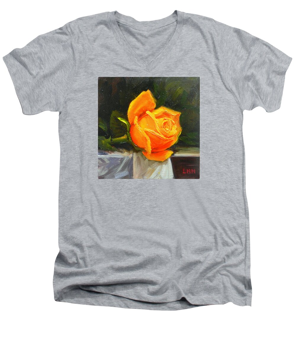Flower Men's V-Neck T-Shirt featuring the painting A Rose by Ningning Li