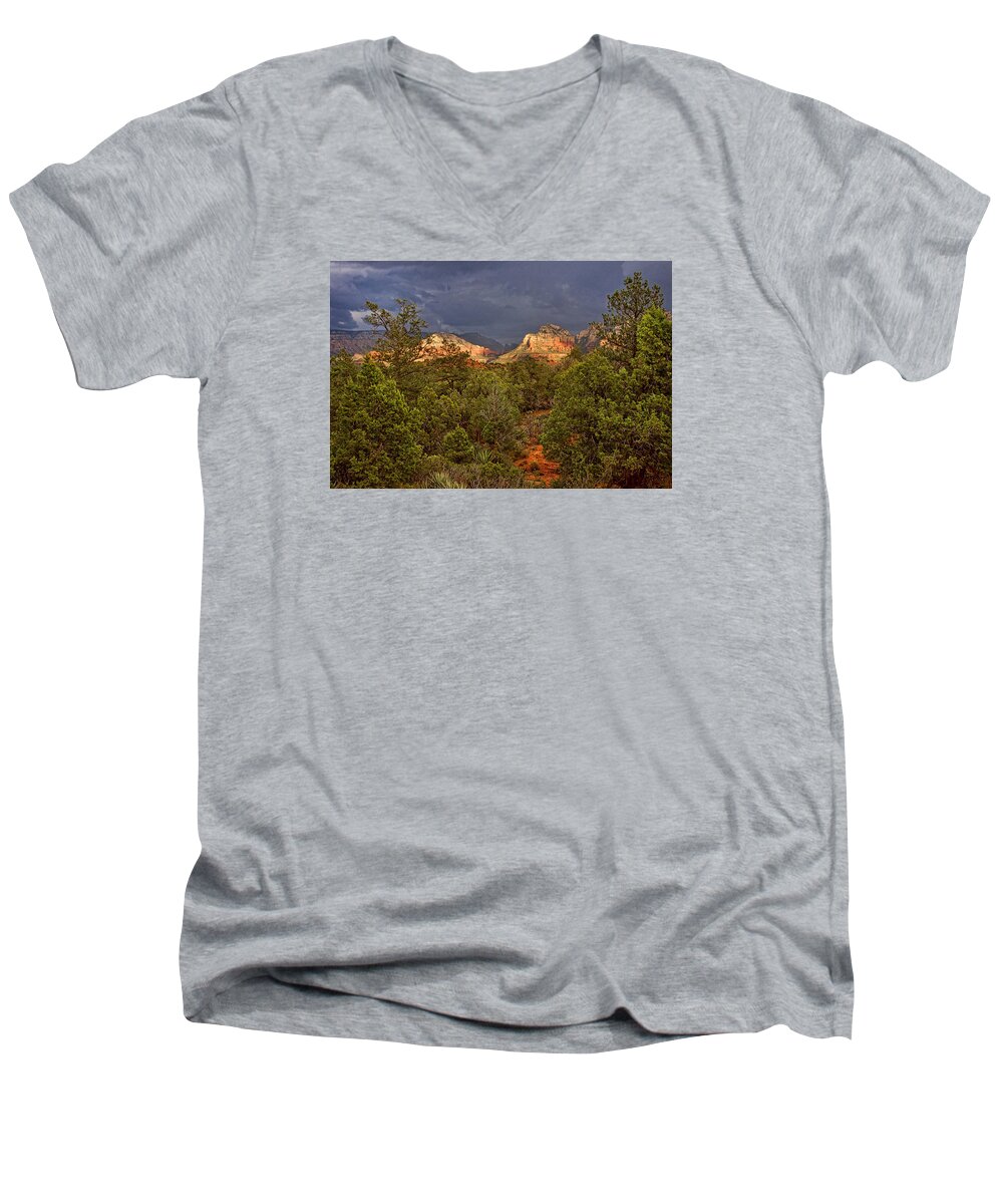 Canyon Men's V-Neck T-Shirt featuring the photograph A Sliver of Light by Leda Robertson