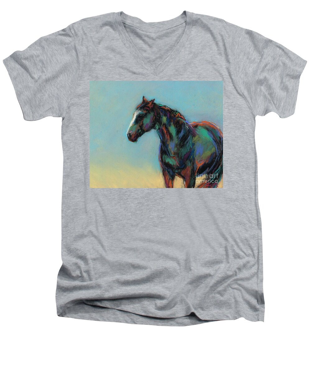 Equine Art Men's V-Neck T-Shirt featuring the pastel A Soft Breeze by Frances Marino