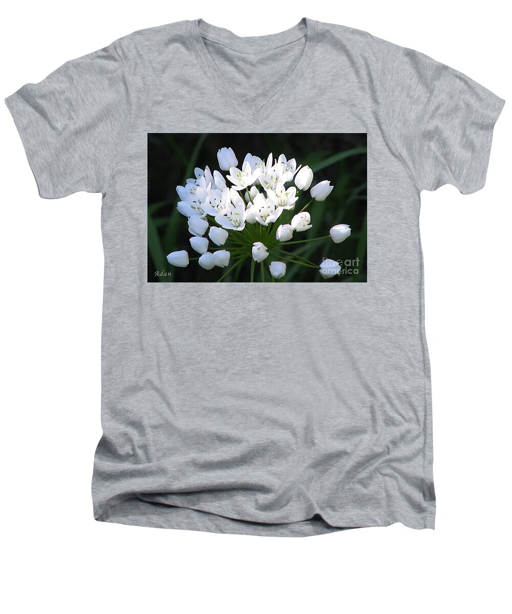 Spring Florals Men's V-Neck T-Shirt featuring the photograph A Spray of Wild Onions by Felipe Adan Lerma