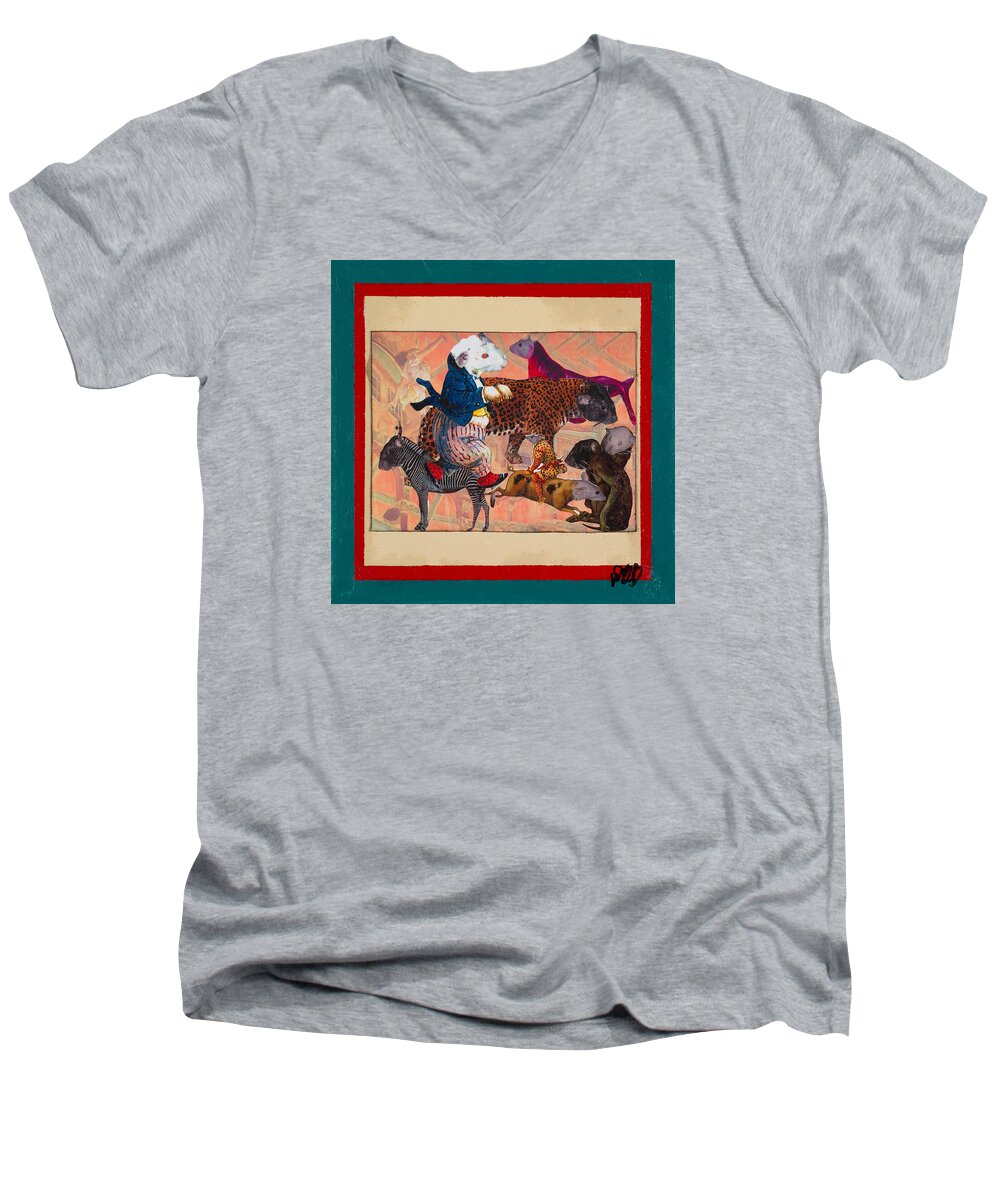 Circus Men's V-Neck T-Shirt featuring the mixed media A Strange and Wonderful People by Dawn Boswell Burke