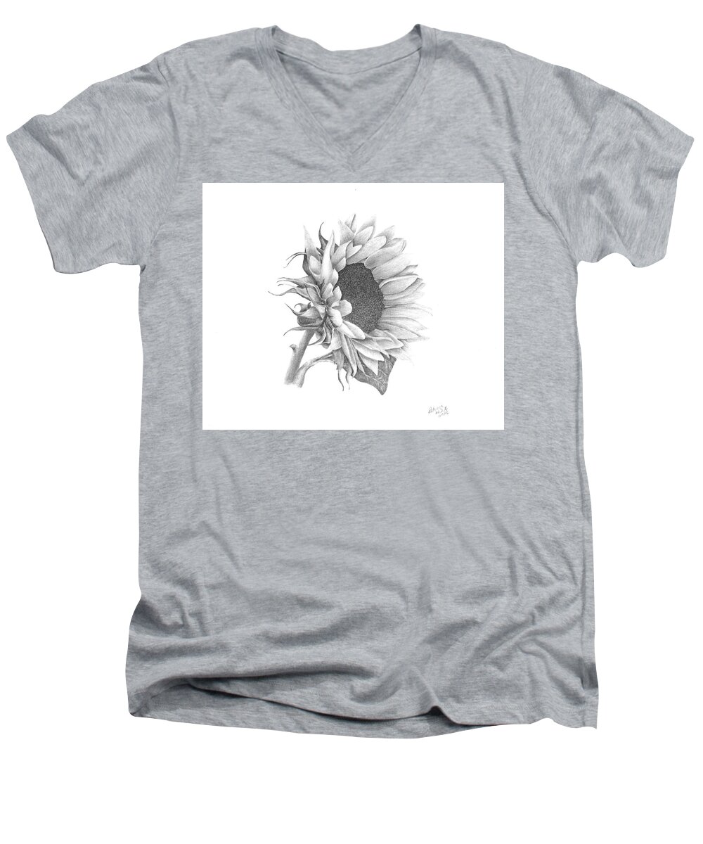 Sunflower Men's V-Neck T-Shirt featuring the drawing A Sunflowers Beauty by Patricia Hiltz