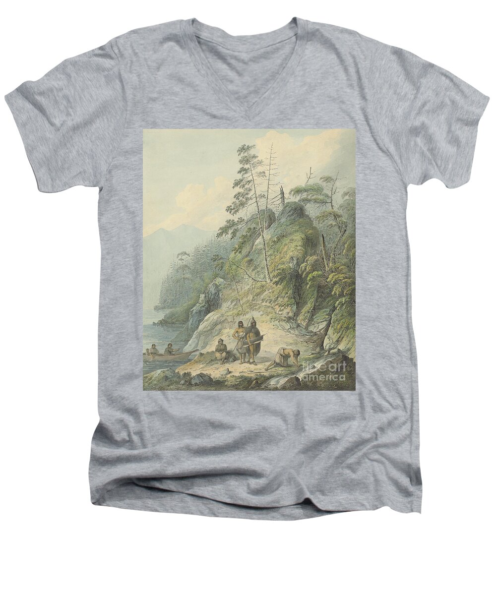 A View In Nootka Sound Men's V-Neck T-Shirt featuring the painting A View in Nootka Sound, 1784 by John Webber