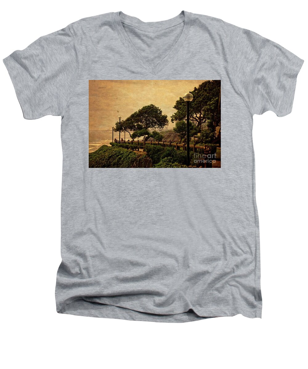 A Walk On The Edge Men's V-Neck T-Shirt featuring the photograph A walk on the Edge - Peru by Mary Machare