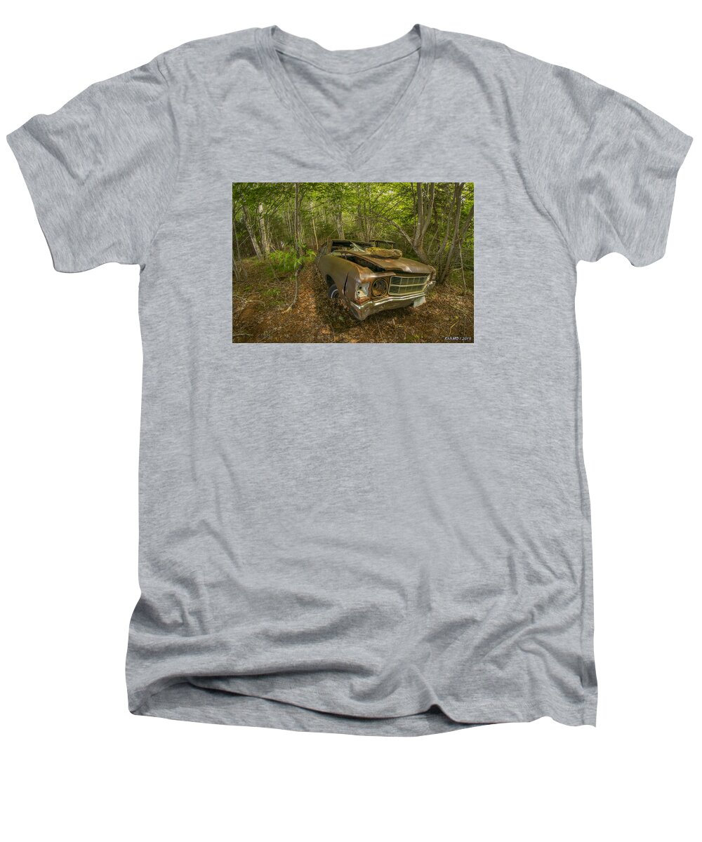 Abandoned Men's V-Neck T-Shirt featuring the photograph Abandoned Chevelle in Cape Breton by Ken Morris