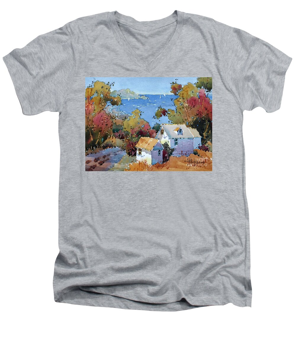 Blue Men's V-Neck T-Shirt featuring the painting Above the Pacific by Joyce Hicks