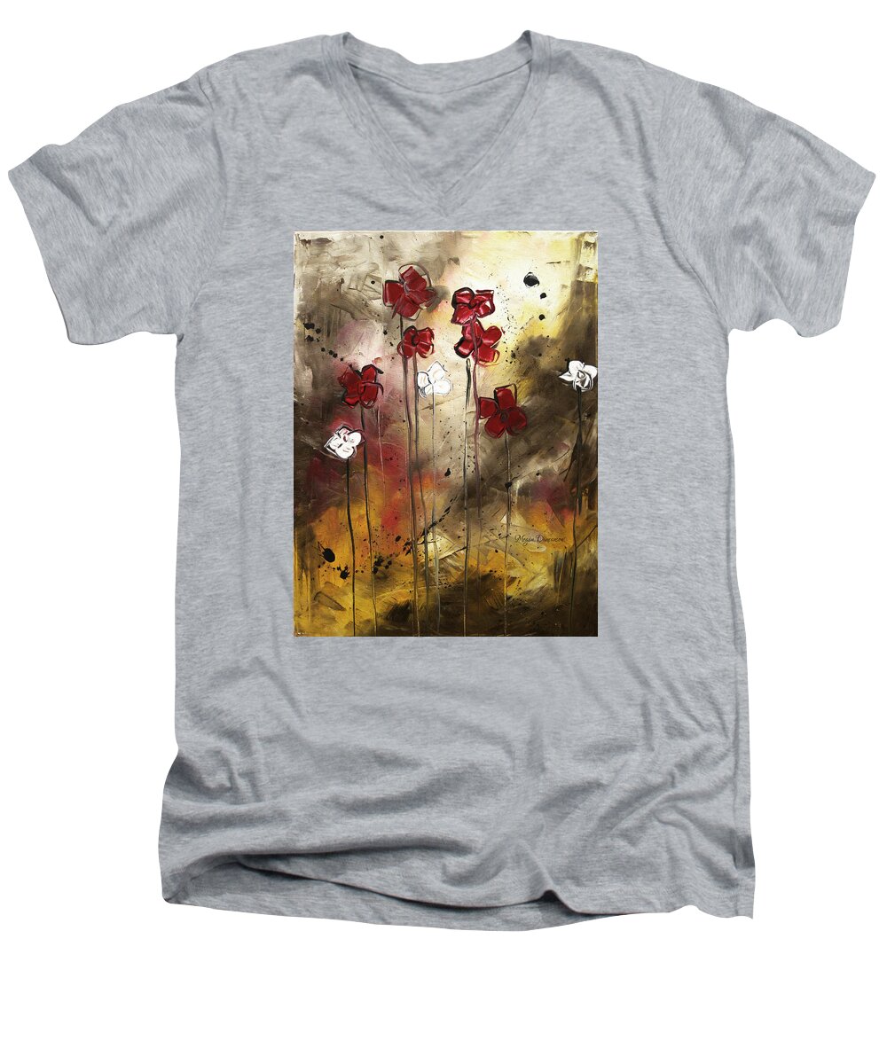 Abstract Men's V-Neck T-Shirt featuring the painting Abstract Art Original Flower Painting FLORAL ARRANGEMENT by MADART by Megan Aroon