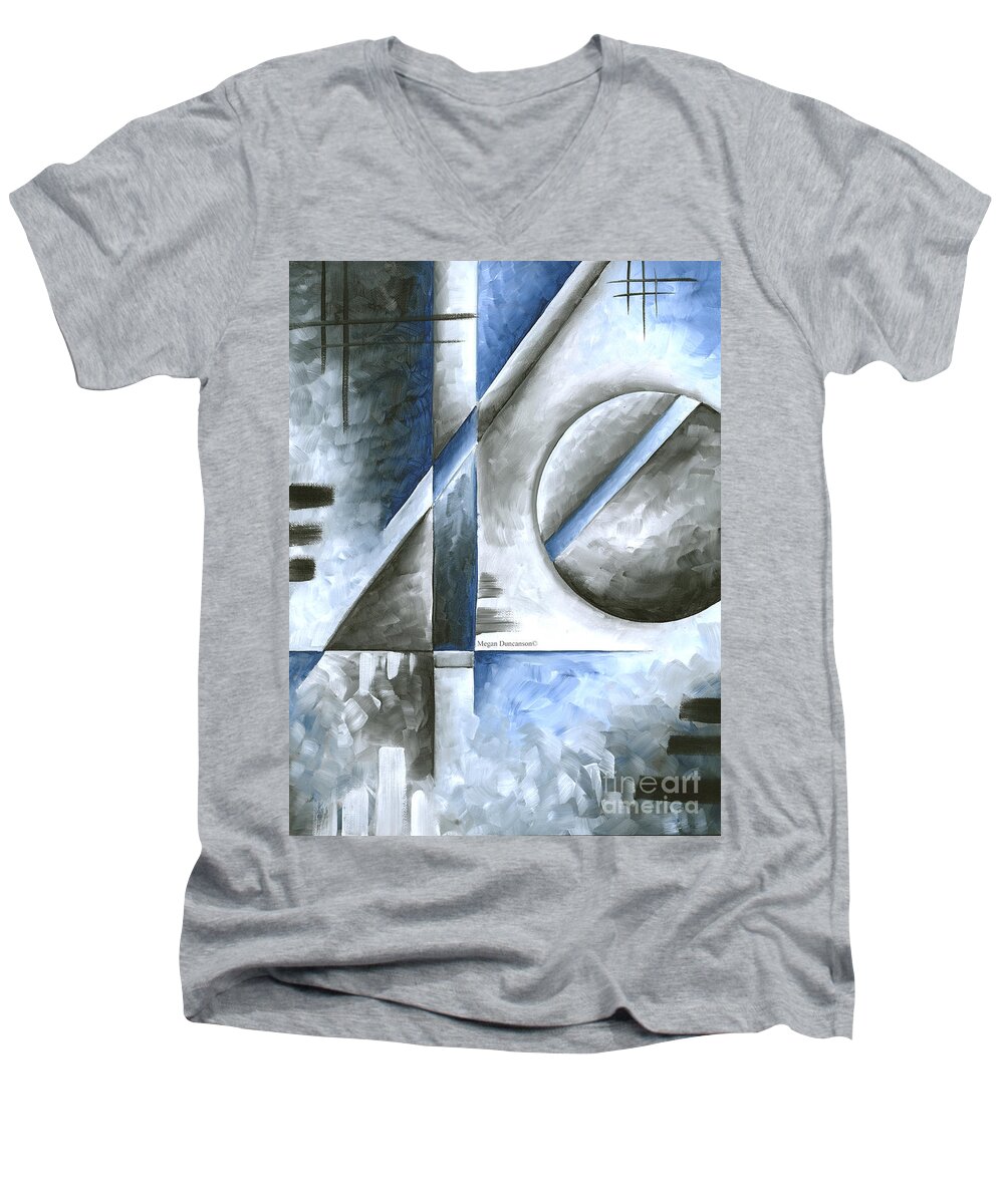 Abstract Men's V-Neck T-Shirt featuring the painting Abstract Original Art Contemporary Blue and Gray Painting by Megan Duncanson Blue Destiny I MADART by Megan Aroon