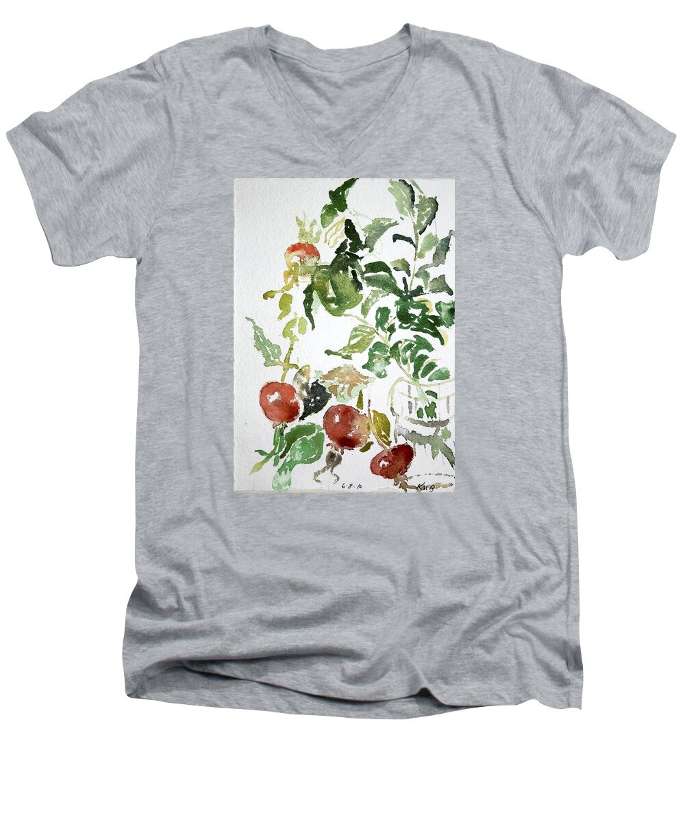  Men's V-Neck T-Shirt featuring the painting Abstract Vegetables by Kathleen Barnes