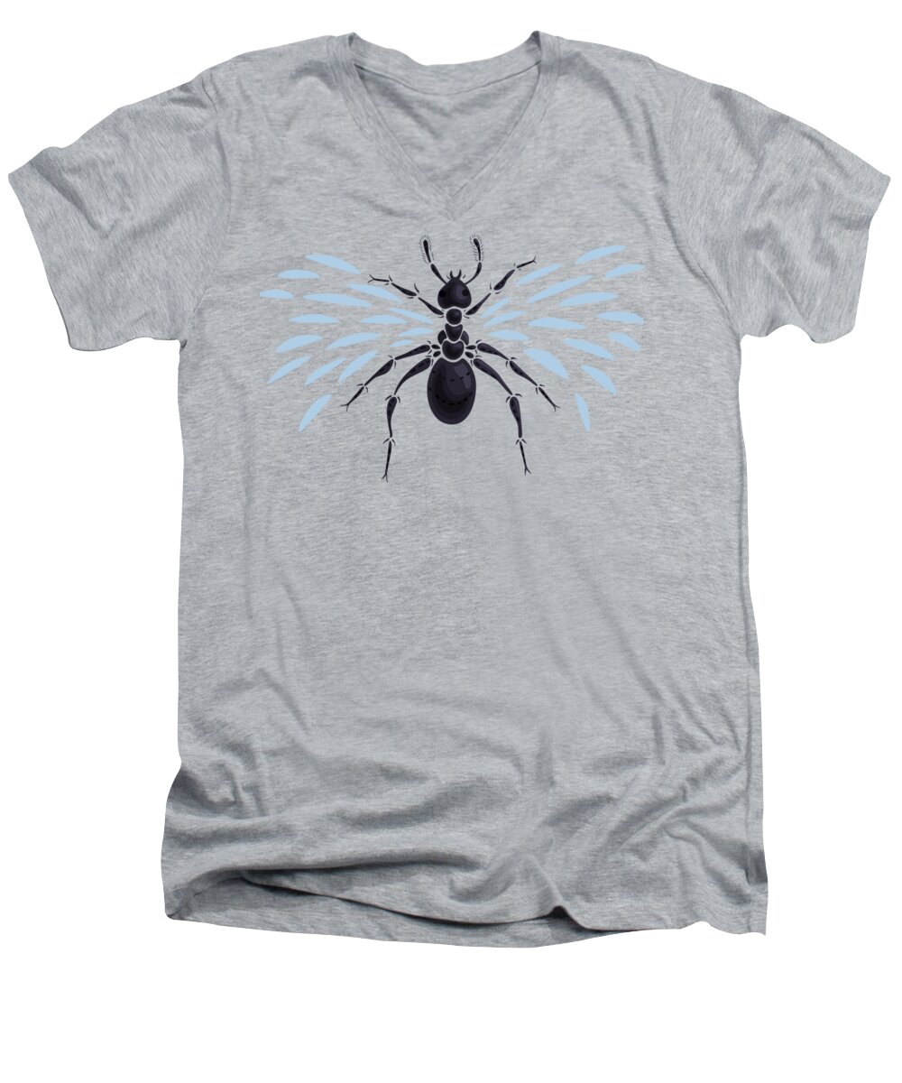 Ant Men's V-Neck T-Shirt featuring the digital art Abstract Winged Ant by Boriana Giormova