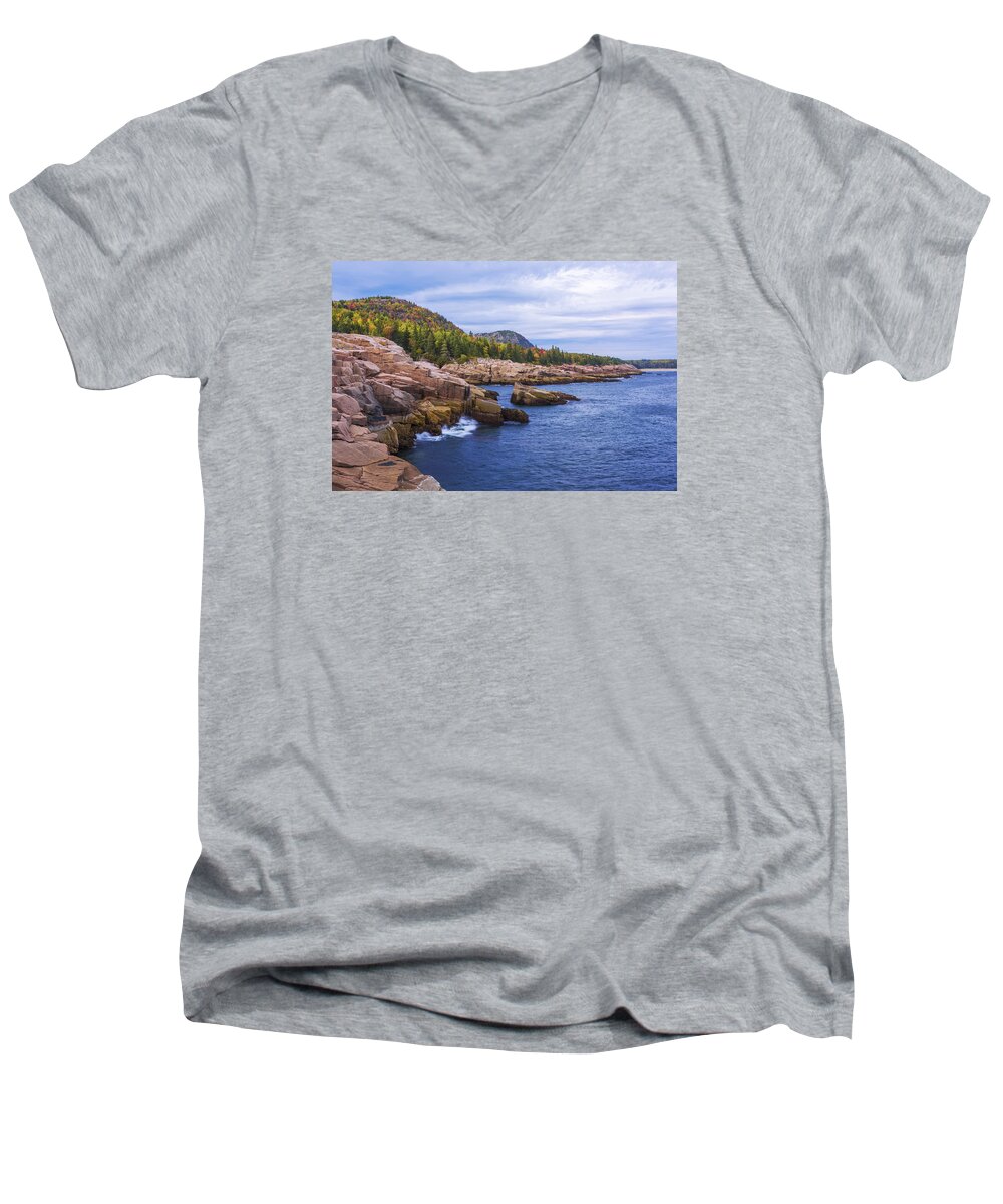 Acadia's Coast Men's V-Neck T-Shirt featuring the photograph Acadia's Coast by Chad Dutson
