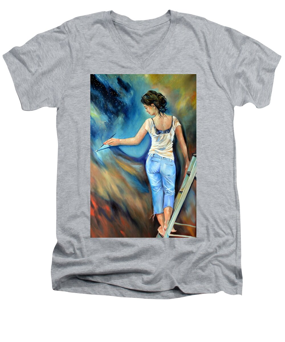 Painter Men's V-Neck T-Shirt featuring the painting Across the universe by Parag Pendharkar