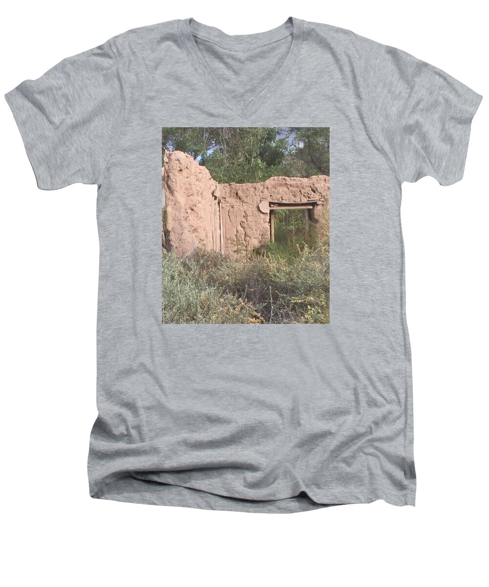 Ruin Men's V-Neck T-Shirt featuring the photograph Adobe by Erika Jean Chamberlin