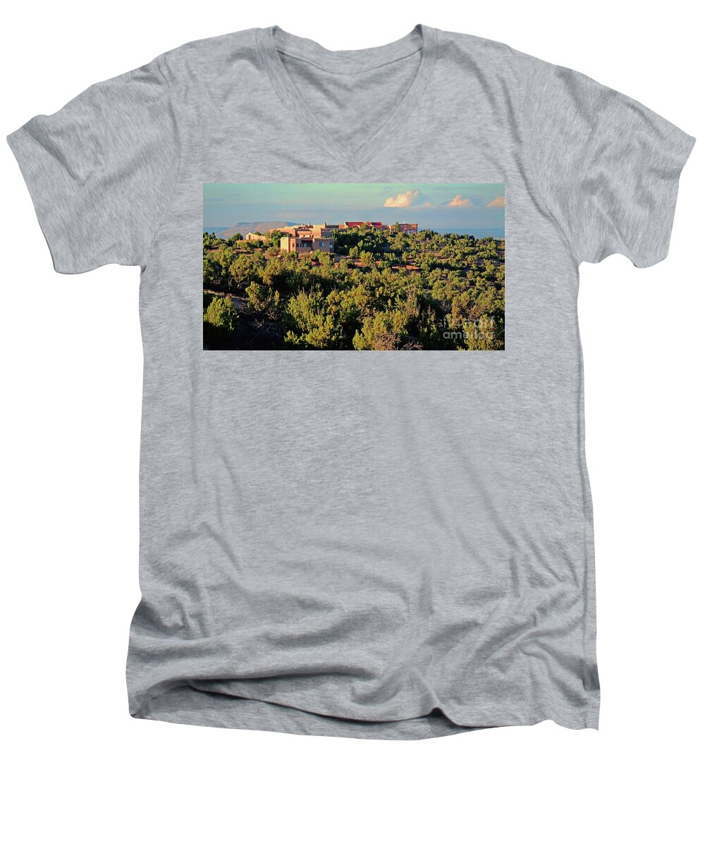 Urban Men's V-Neck T-Shirt featuring the photograph Adobe Homestead Santa Fe by Diana Mary Sharpton