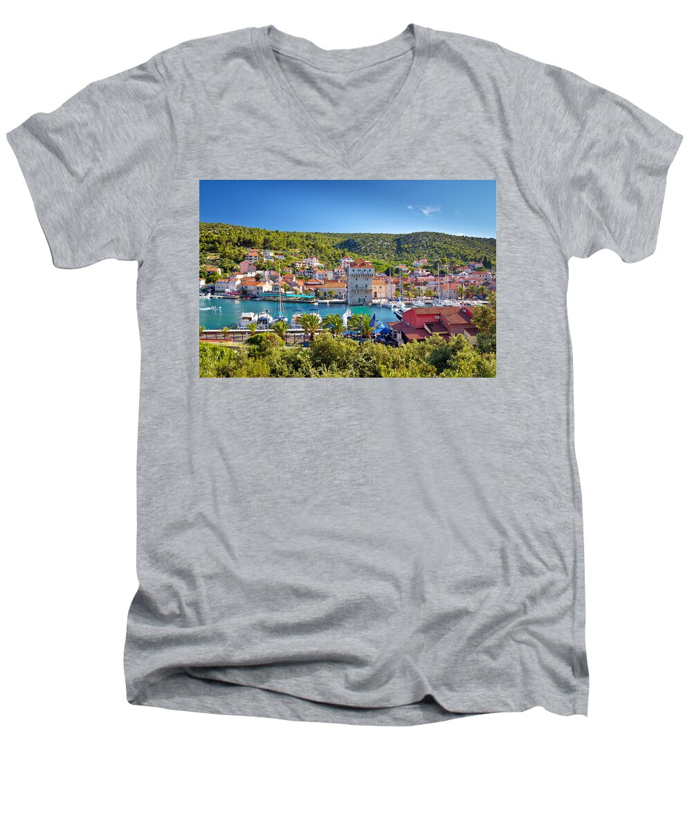 Marina Men's V-Neck T-Shirt featuring the photograph Adriatic village of Marina near Trogir by Brch Photography