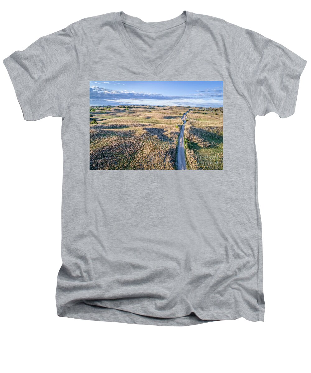 Nebraska Men's V-Neck T-Shirt featuring the photograph aerial view of Nebraska Sandhills by Marek Uliasz