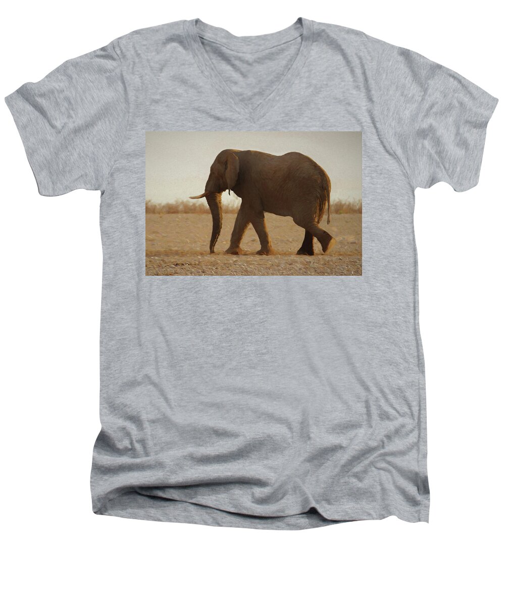 Elephant Men's V-Neck T-Shirt featuring the digital art African Elephant Walk by Ernest Echols