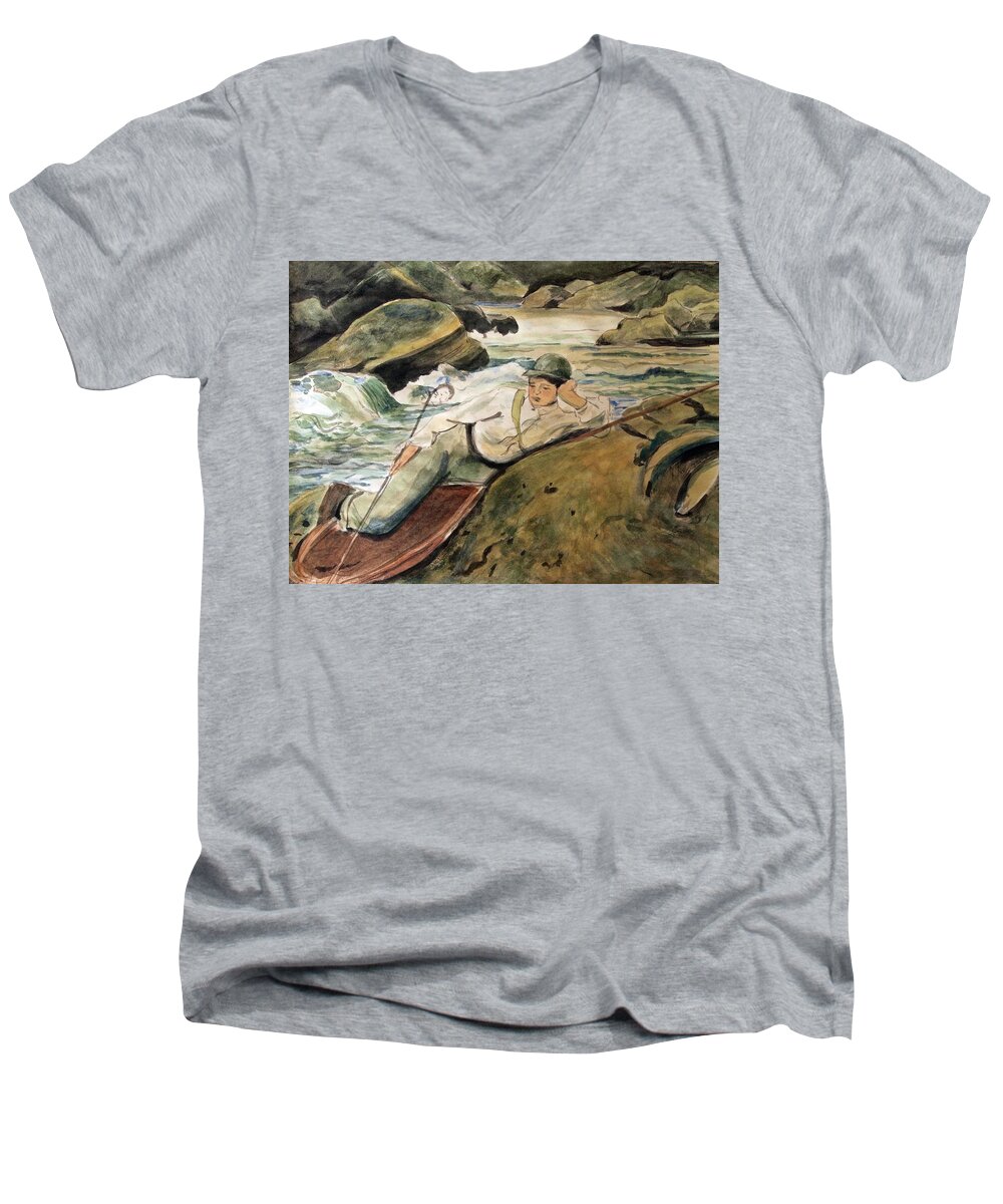 Watercolor Painting Men's V-Neck T-Shirt featuring the painting After Sargent by Nancy Kane Chapman