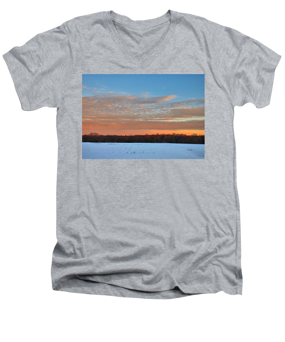 Sunset Men's V-Neck T-Shirt featuring the photograph After Storm Jonas by Steven Richman