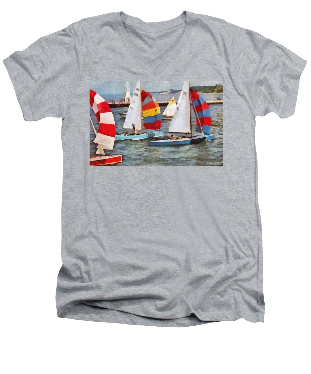 Sail Men's V-Neck T-Shirt featuring the photograph After the Regatta by Michelle Calkins