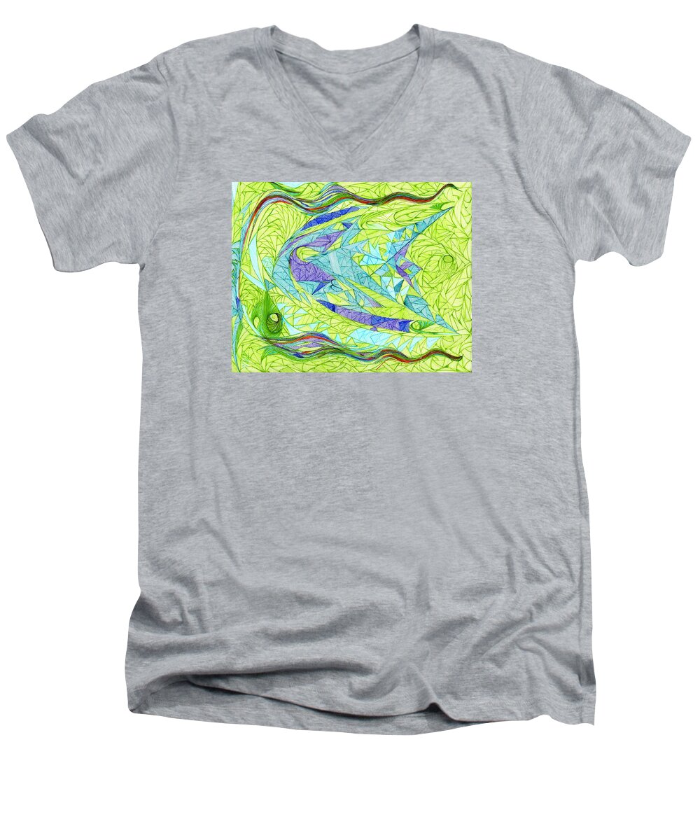 Pen.nature Men's V-Neck T-Shirt featuring the drawing Aigikampos by Robert Nickologianis