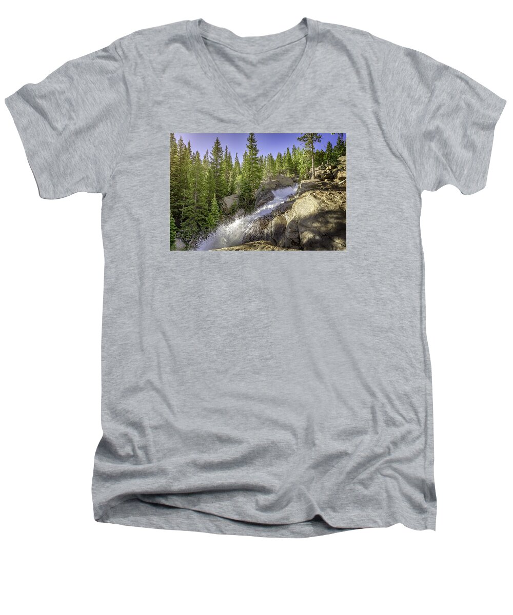 Colorado Men's V-Neck T-Shirt featuring the photograph Alberta Falls by Mary Angelini