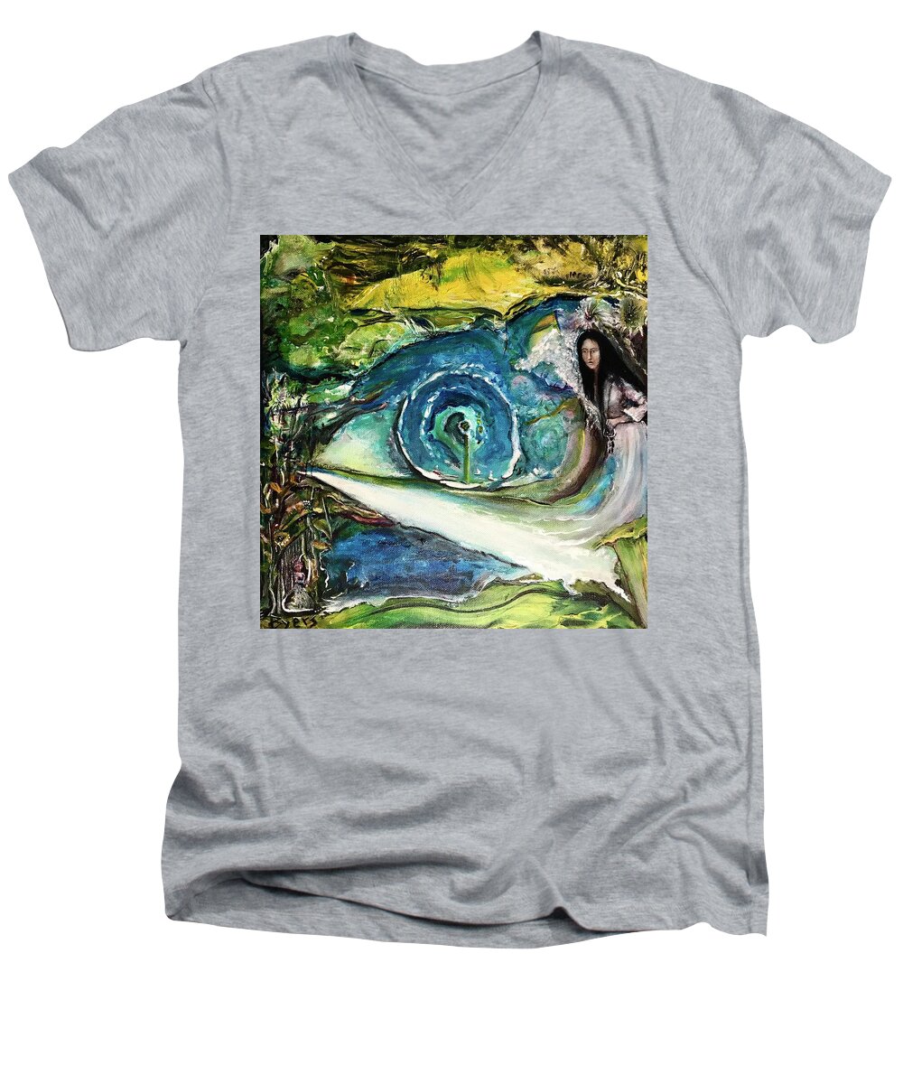 Spiritual Men's V-Neck T-Shirt featuring the painting Albinilli In Journey by Kicking Bear Productions