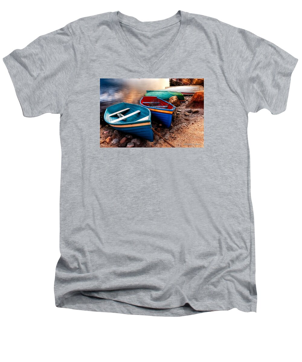 Boats Men's V-Neck T-Shirt featuring the photograph All Ashore by Christopher Holmes